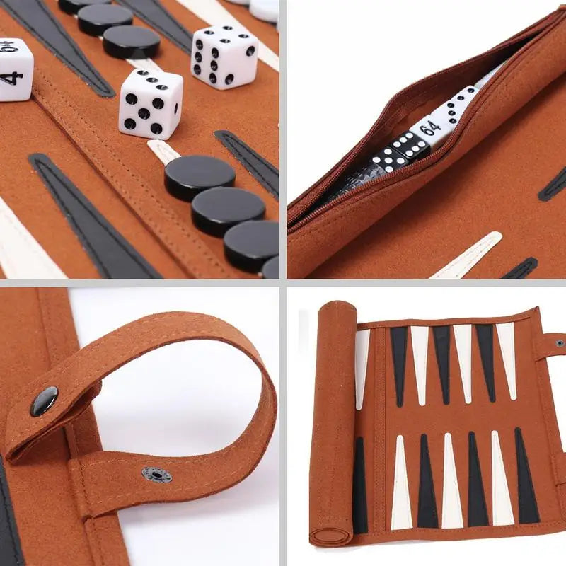 Travel Backgammon Set - Roll-up Leather Backgammon Board 1867679367257-1