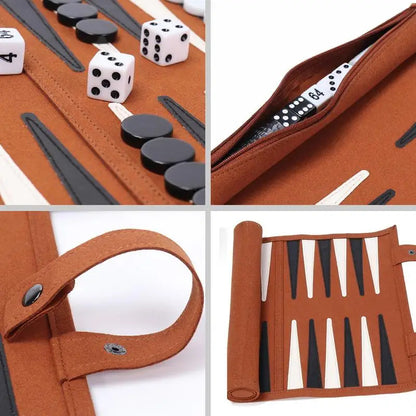 Travel Backgammon Set - Roll-up Leather Backgammon Board 1867679367257-1