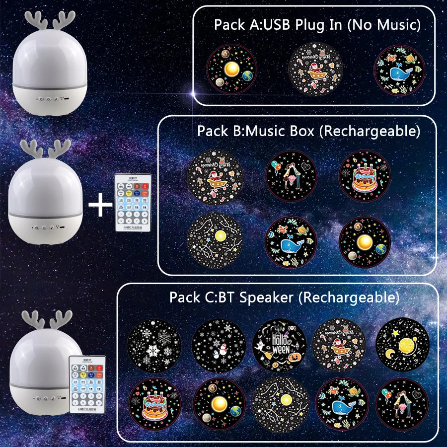Deer Music Projector Lamp Night Light With BT Speaker Starry Sky Star Relax before bed - Star Projector 8734506680658-1