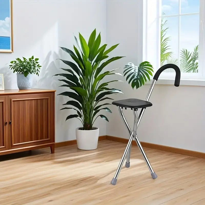 1Pc Folding Cane Seat Crutch Stool Adjustable Height Lightweight Portable 9537231159598-1