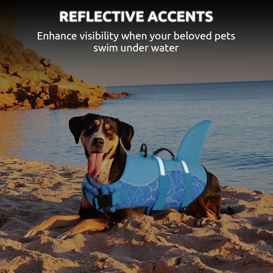 Size XS Beige And Blue Sailboat Pattern Pet Life Jacket for Dogs - Summer Swimming Safety Vest with Shark Fin for Small to Large Breeds V888-ELOSUNG23303