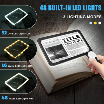 Full-Page Handheld Magnifying Glass – 5X Magnification, LED Lighted Magnifier with 3 Modes 9828296851777-1