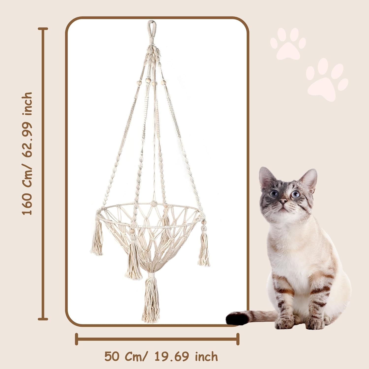 Cat Hammock, Durable Hanging Cat Bed And Cat Swing For Indoor Cats, Macrame Cat Hammock Bed, Ideal Cat Beds For Indoor Cats, Perfect For Relaxing And Lounging