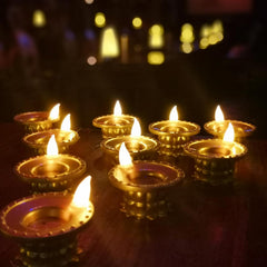12 Pcs Diwali Diyas Lamp Decorations, Diwali Gold Led Water Sense Lights, Waterproof Flameless Lotus Tea Lights,Oil Lamps For Centerpieces Indian Temples Pooja Housewarming Return Gift(A)
