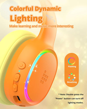 Tronsmart Kh03 Kids Noise Cancelling Bluetooth Headphones, Safe Volume Control, Wireless Headphones With Light & Microphone, 70H Playtime, Built-In Audio Cable, For School/Travel/Airplane(Orange)