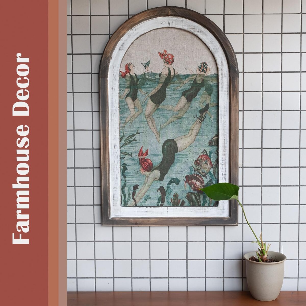 Vintage Bathroom Wall Art for Coastal Decor - Ocean Theme Swimmer Painting 1005008981635438-al