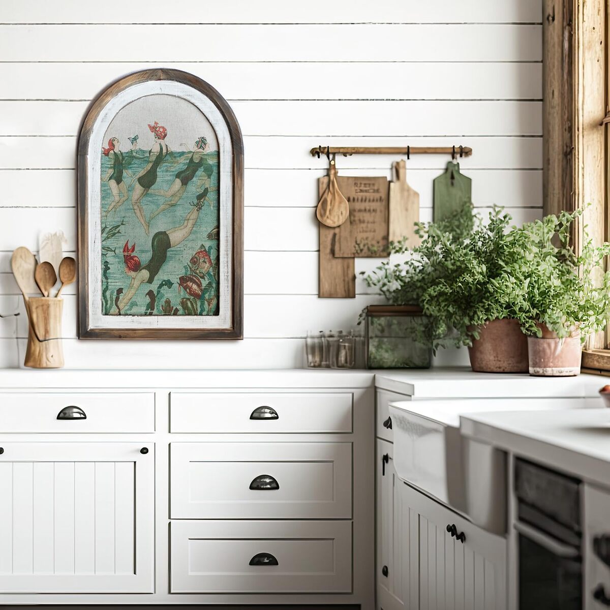 Vintage Bathroom Wall Art for Coastal Decor - Ocean Theme Swimmer Painting 1005008981635438-al