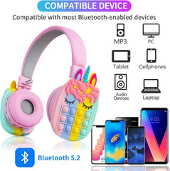 Wesadn Bluetooth Headphones Wireless For Girls Women Men Fidget Bubbles Cute Wireless Gaming Headset Over Ear Build In Microphone For Smartphone Tablet Pc, Pink
