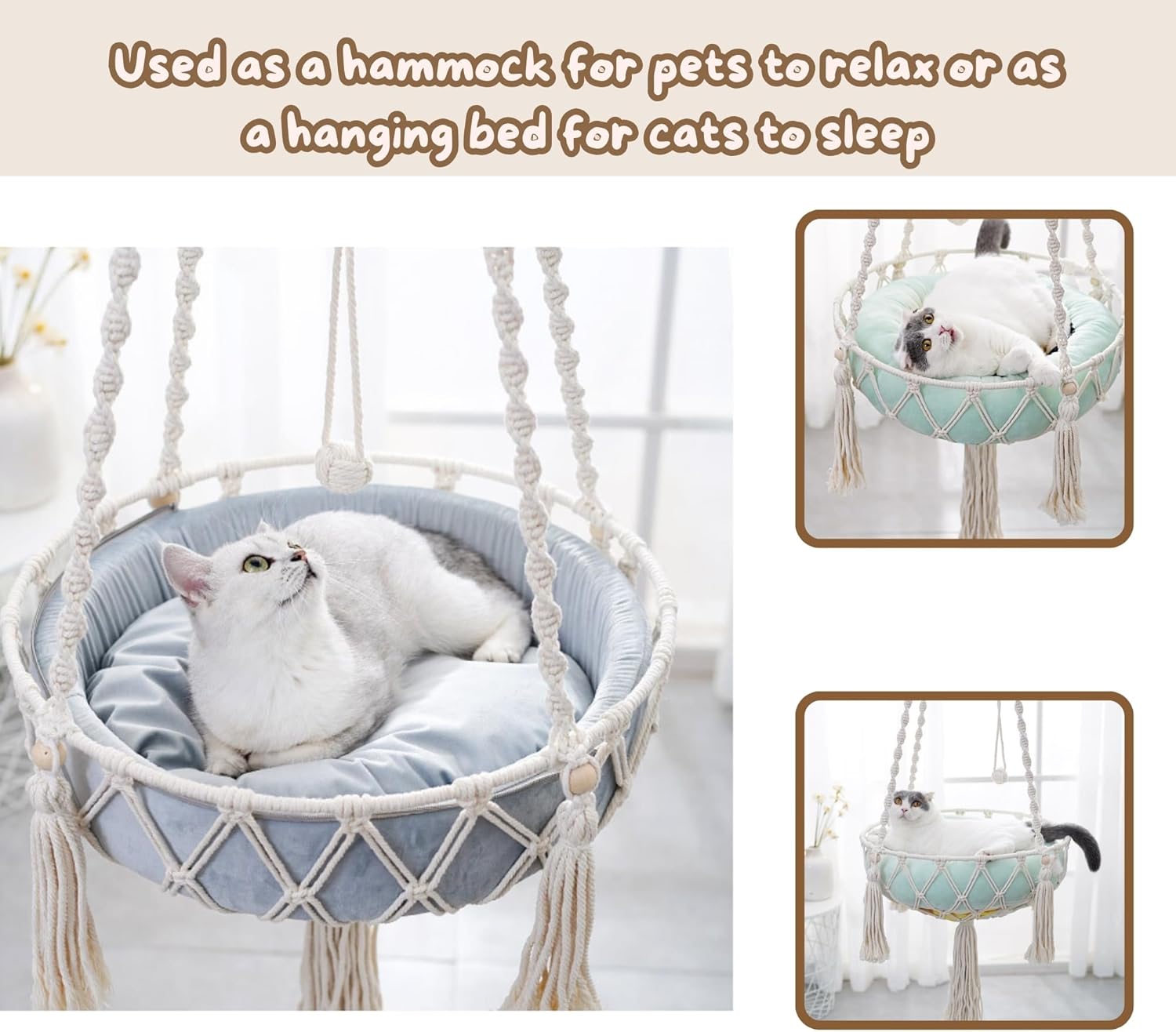 Cat Hammock, Durable Hanging Cat Bed And Cat Swing For Indoor Cats, Macrame Cat Hammock Bed, Ideal Cat Beds For Indoor Cats, Perfect For Relaxing And Lounging