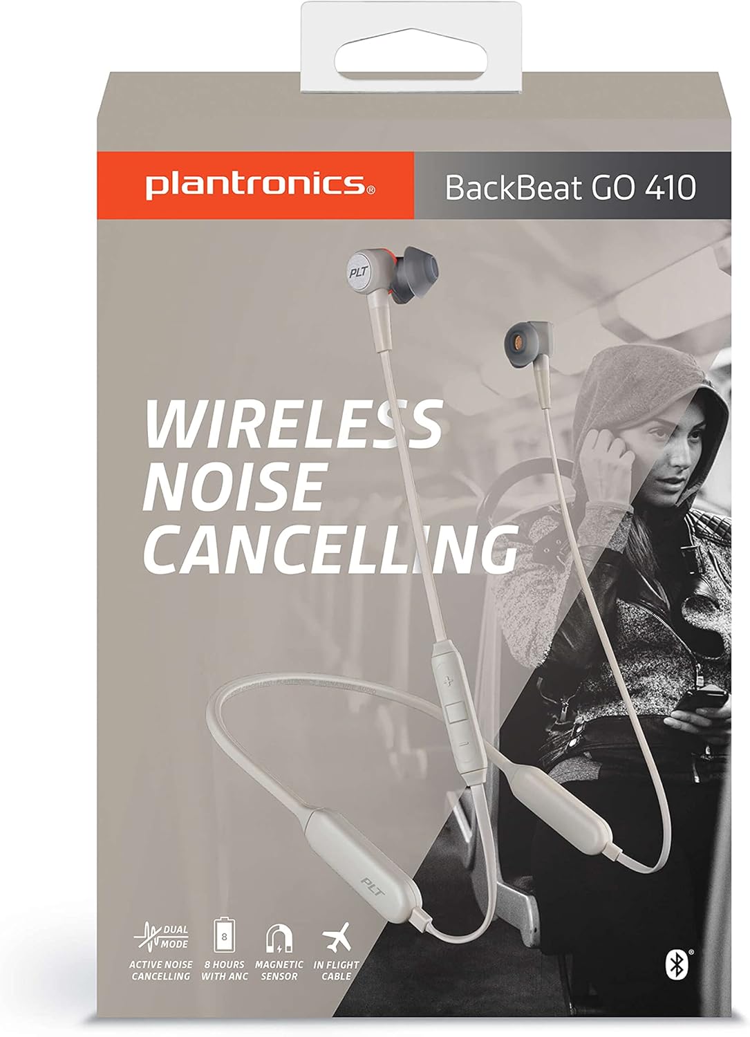 Plantronics Backbeat Go 410 Wireless Headphones, Active Noise Canceling Earbuds, Bone