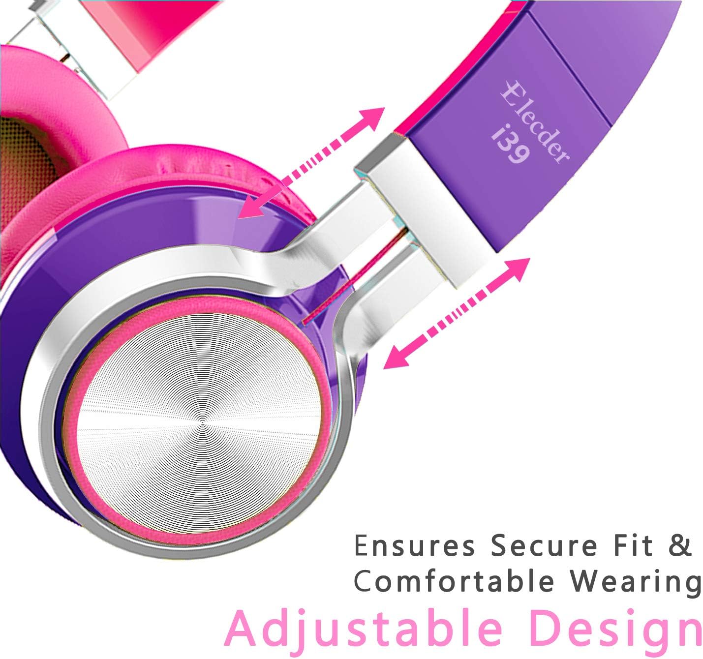 Elecder I39 Headphones With Microphone Foldable Lightweight Adjustable On Ear Headsets With 3.5Mm Jack For Cellphones Computer Mp3/4 Kindle School Purple/Pink