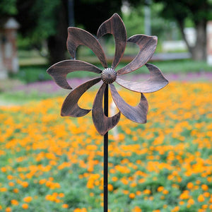 Starryfill Garden Wind Spinner Outdoor Metal Decoration, Single Blade Easy Rotate With Vertical Sculpture Stake Construction For Patio Lawn & Garden (Copper-Colored)