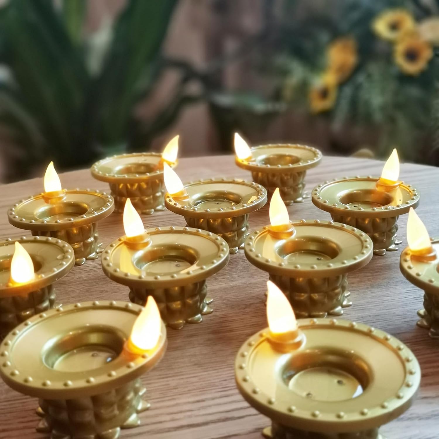 12 Pcs Diwali Diyas Lamp Decorations, Diwali Gold Led Water Sense Lights, Waterproof Flameless Lotus Tea Lights,Oil Lamps For Centerpieces Indian Temples Pooja Housewarming Return Gift(A)