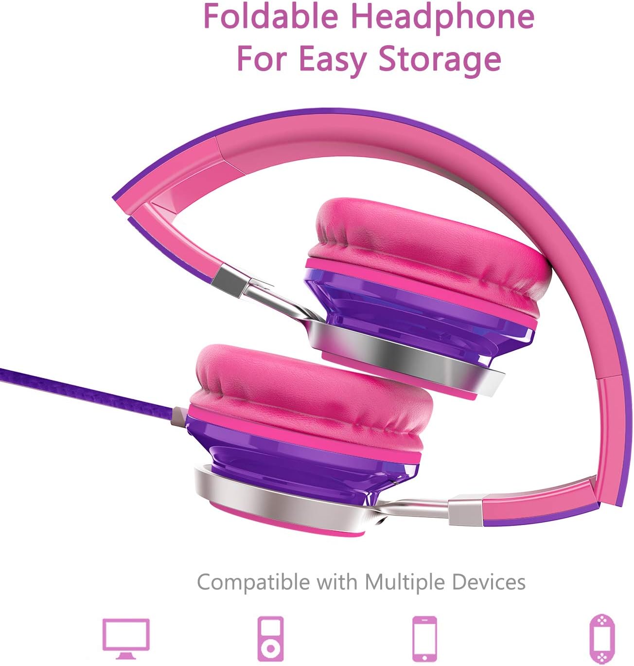 Elecder I39 Headphones With Microphone Foldable Lightweight Adjustable On Ear Headsets With 3.5Mm Jack For Cellphones Computer Mp3/4 Kindle School Purple/Pink