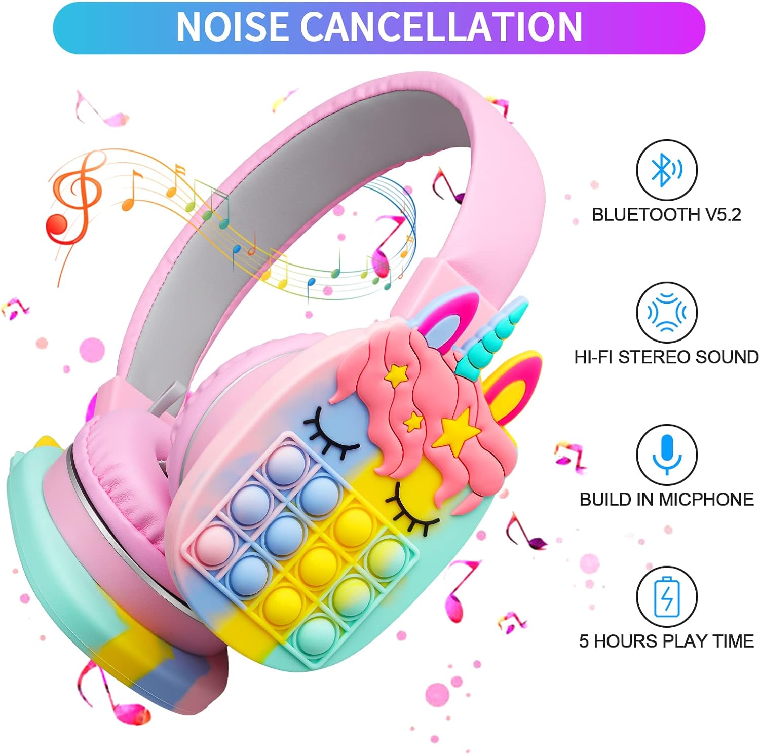 Wesadn Bluetooth Headphones Wireless For Girls Women Men Fidget Bubbles Cute Wireless Gaming Headset Over Ear Build In Microphone For Smartphone Tablet Pc, Pink