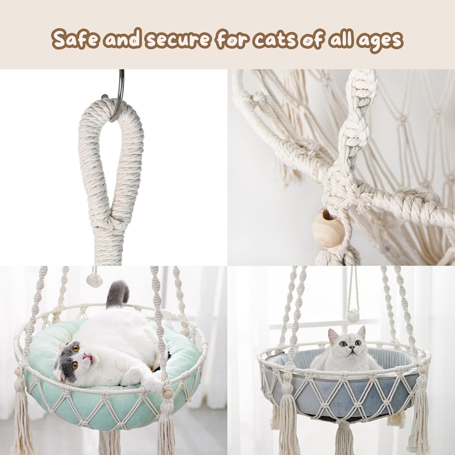 Cat Hammock, Durable Hanging Cat Bed And Cat Swing For Indoor Cats, Macrame Cat Hammock Bed, Ideal Cat Beds For Indoor Cats, Perfect For Relaxing And Lounging