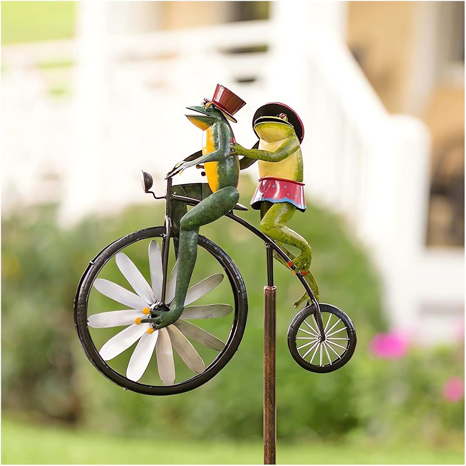 Vintage Bicycle Metal Wind Spinner- Metal Funny Frog Riding Vintage Bicycle Wind Sculptures, Cute Animal Kinetic Spinners Metal Pinwheel, Garden Sculptures For Yard And Garden Decor(A-Frog)