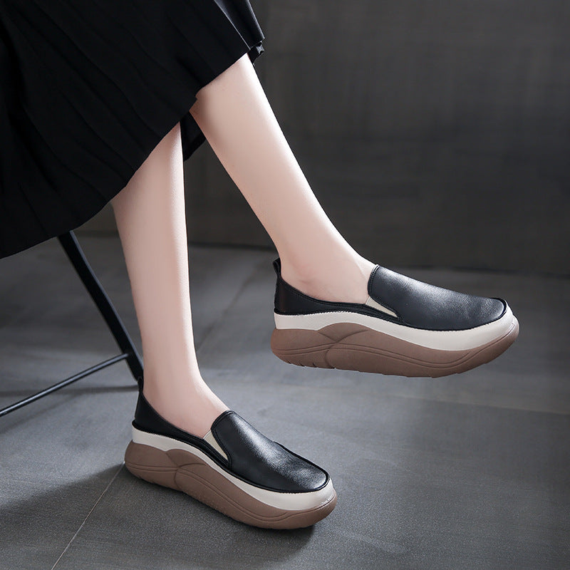 Women'S Thick Sole Low-Cut Leather Shoes