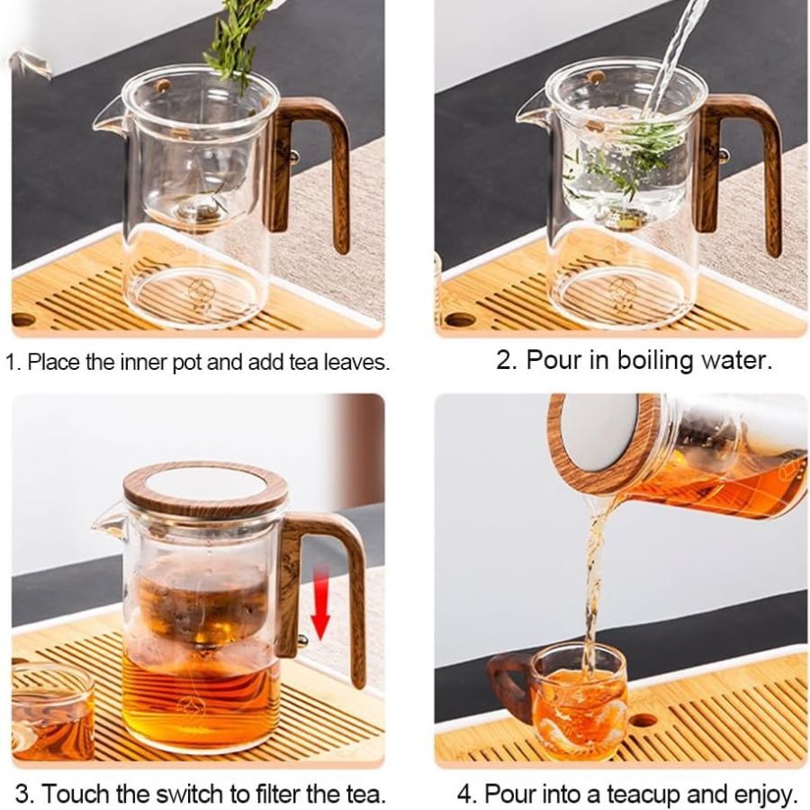 Glass Tea Brewer with Filter - Borosilicate Glass - Wooden Handle - 520ml - 720ml 15152381559110-1