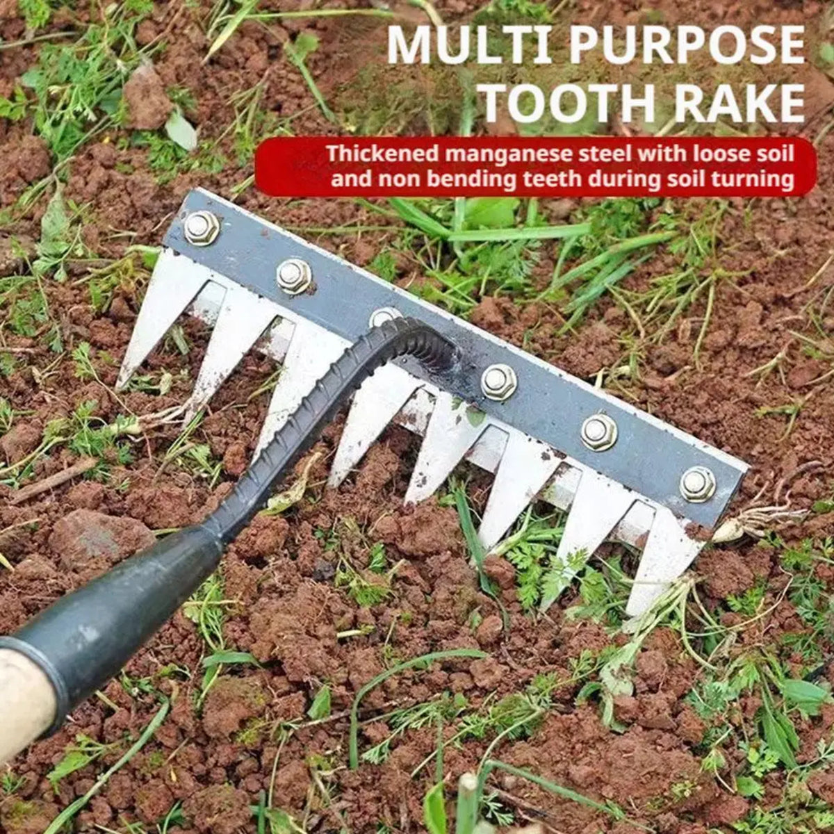 Steel Garden Rake with Durable Steel Tines for Lawn Care and Yard Maintenance 9912286019905-1
