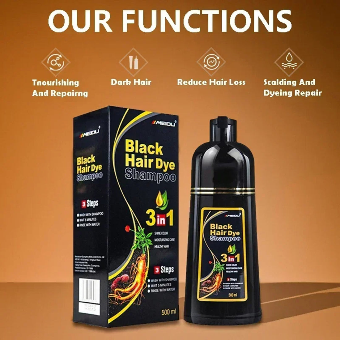 500ml Hair Dye for Dark Hair - Covers Gray, Easy, Nourishing, Long-Lasting 1005008209691281-Black