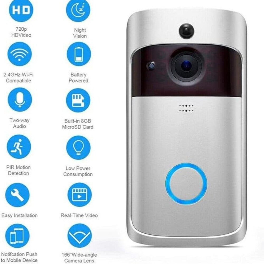 Wireless HD WiFi Video V5 Doorbell - 720P Night Vision, Two-Way Intercom & Motion Alerts for Home Security 9957152129345-1
