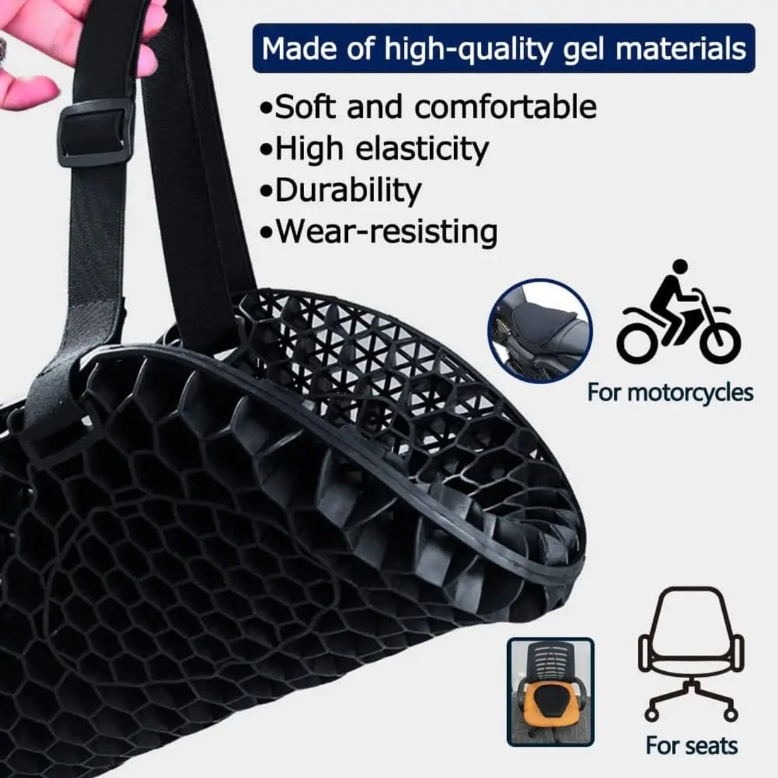 Moto 3D Honeycomb Shock Cushion - Advanced Shock Relief Seat Cushion 8144628580550-1