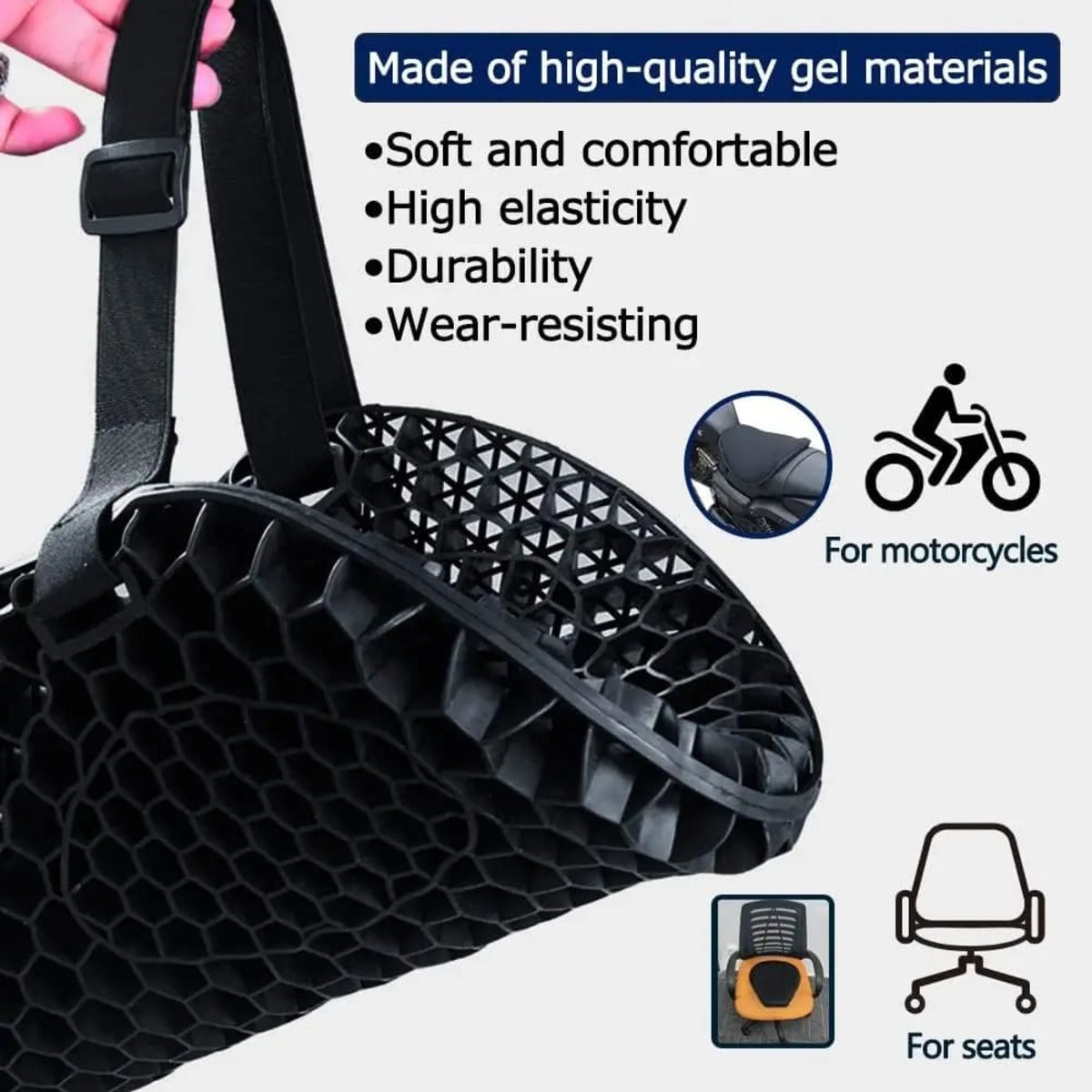 Moto 3D Honeycomb Shock Cushion - Advanced Shock Relief Seat Cushion 8144628580550-1