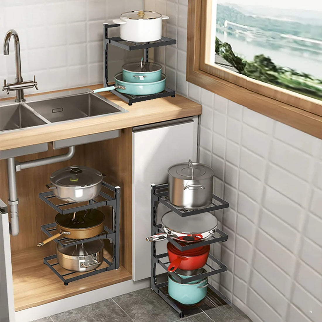 Adjustable Heavy Duty Kitchen Pot Pan Lid Organizer Rack 8571511439671-1