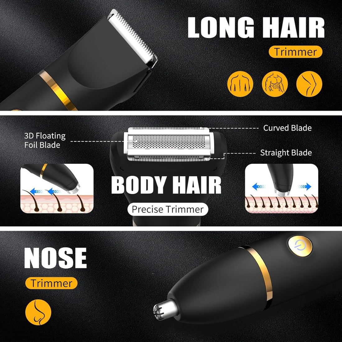 3 in 1 Waterproof Body Groin Trimmer for Men 10667563811150-1