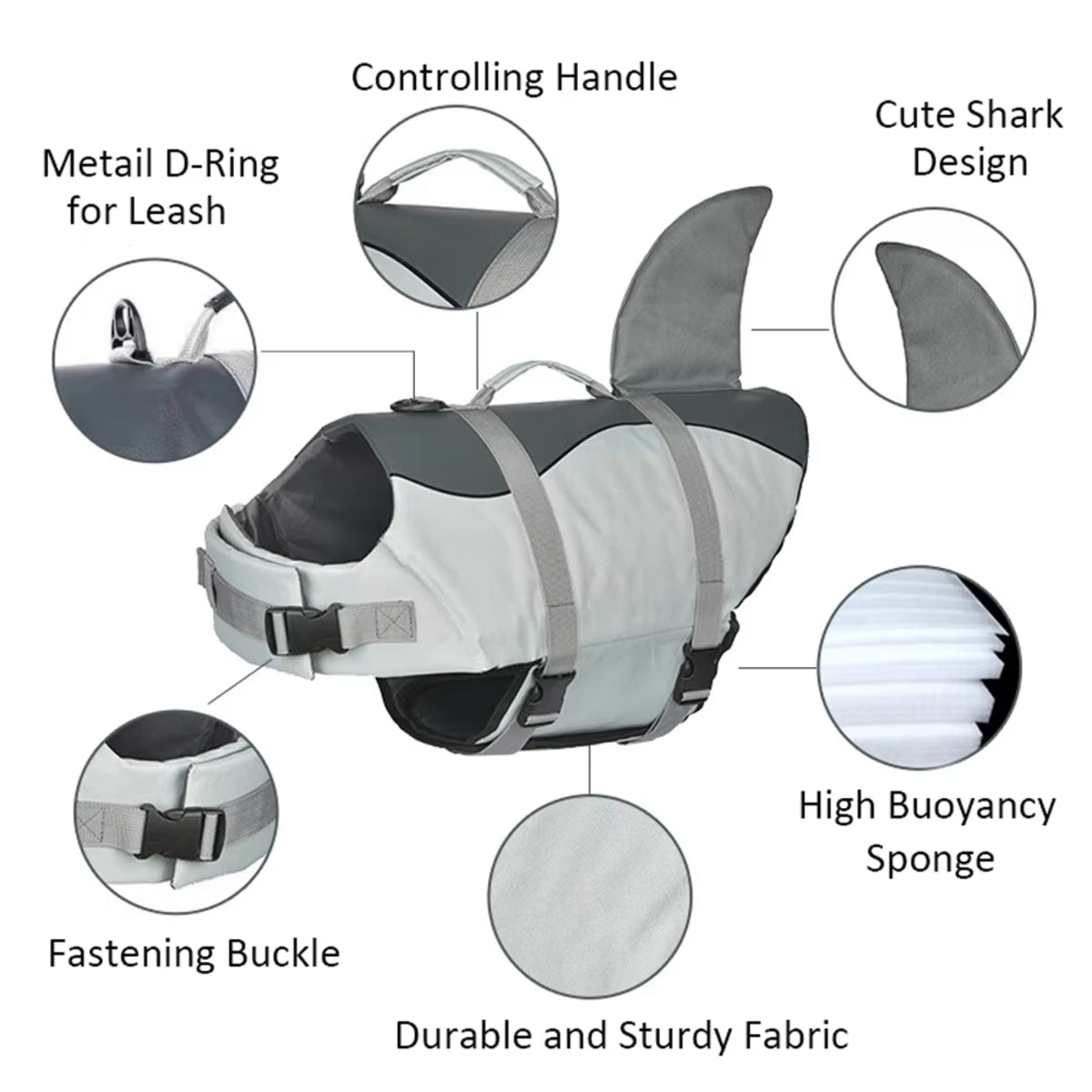 Size XS Beige And Blue Sailboat Pattern Pet Life Jacket for Dogs - Summer Swimming Safety Vest with Shark Fin for Small to Large Breeds V888-ELOSUNG23303