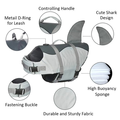Size XS Beige And Blue Sailboat Pattern Pet Life Jacket for Dogs - Summer Swimming Safety Vest with Shark Fin for Small to Large Breeds V888-ELOSUNG23303