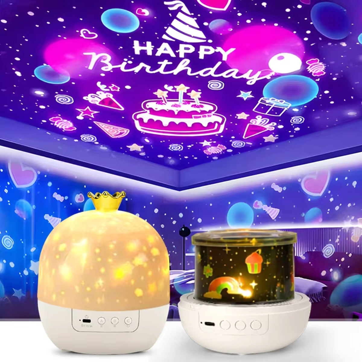 Children's Night Light and Projector - Crown Star Light Projection Rotating Star 5808802801801-V2