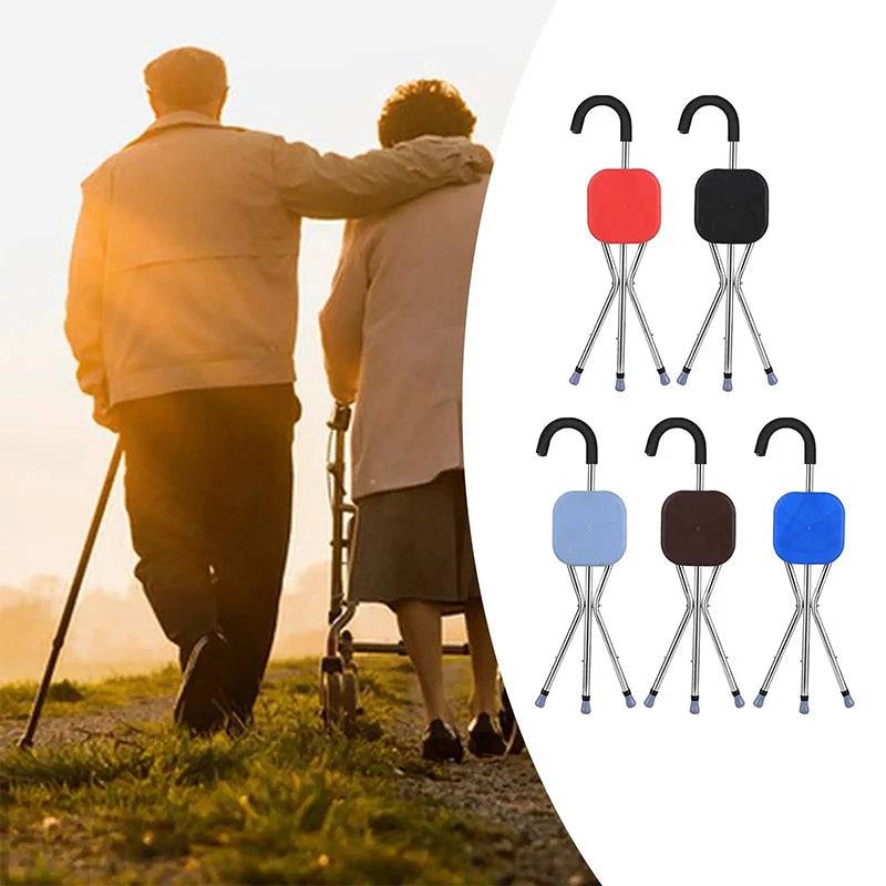 1Pc Folding Cane Seat Crutch Stool Adjustable Height Lightweight Portable 9537231159598-1