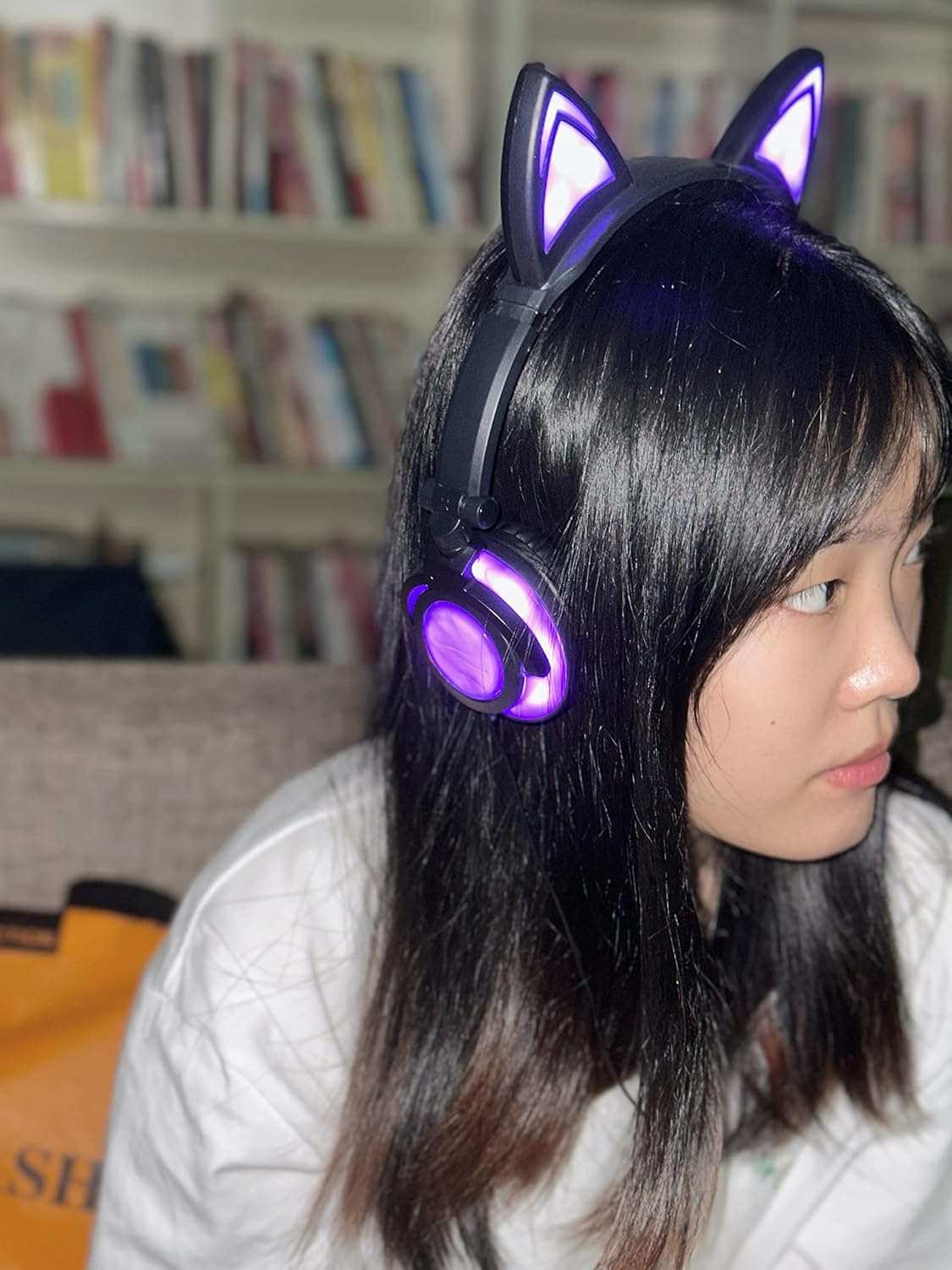 Olyre Kids Headphones With Light Up Cat Ears On Ear Led Kitty Headphones With Mic For Kids Boys Girls Children Wired Headset For School Learning Tablet (Purple)