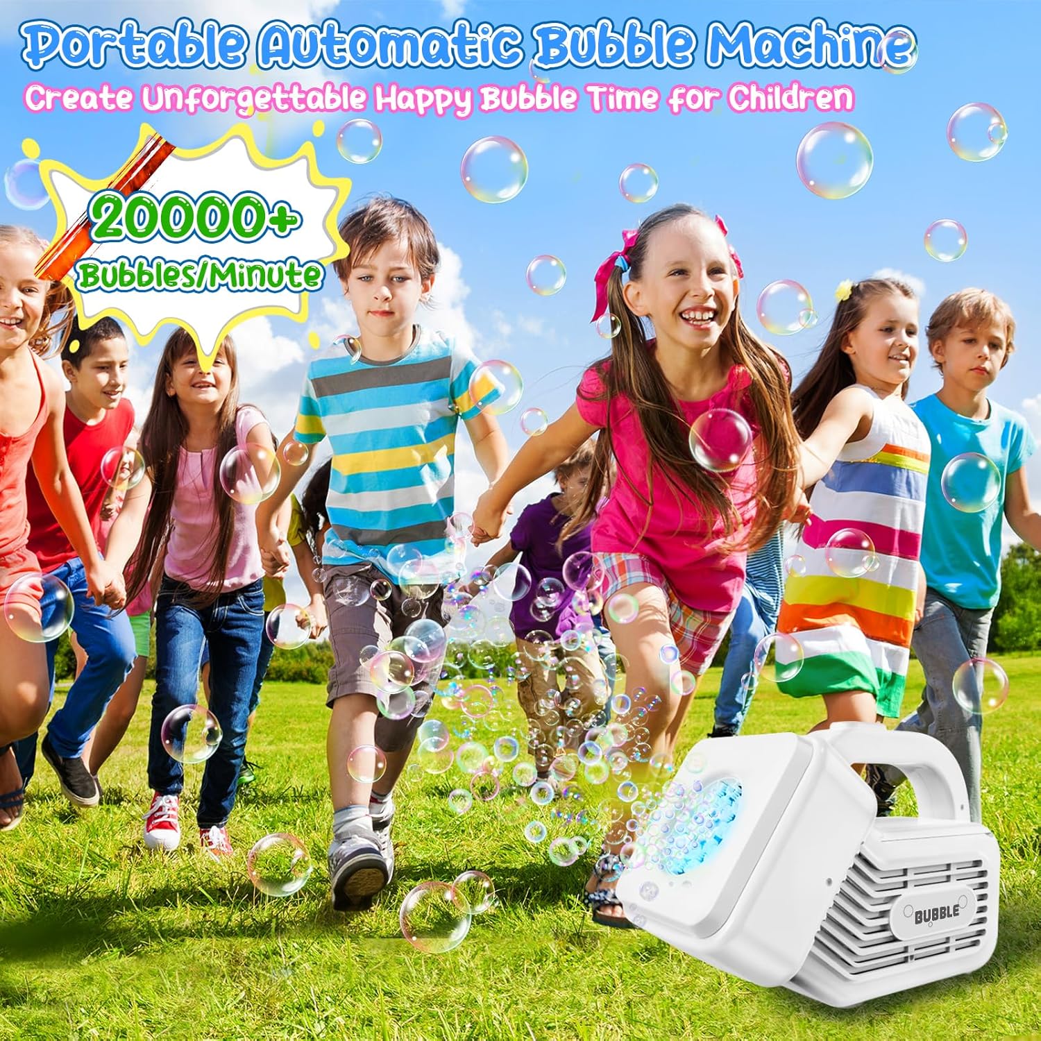 Panacare Portable Bubble Machine For Kids Automatic Bubble Maker Blower With Bubble Solution / 20000+ Bubbles Per Minute Bubble Toys For Ideal Outdoor Party Birthday Gift For Toddlers