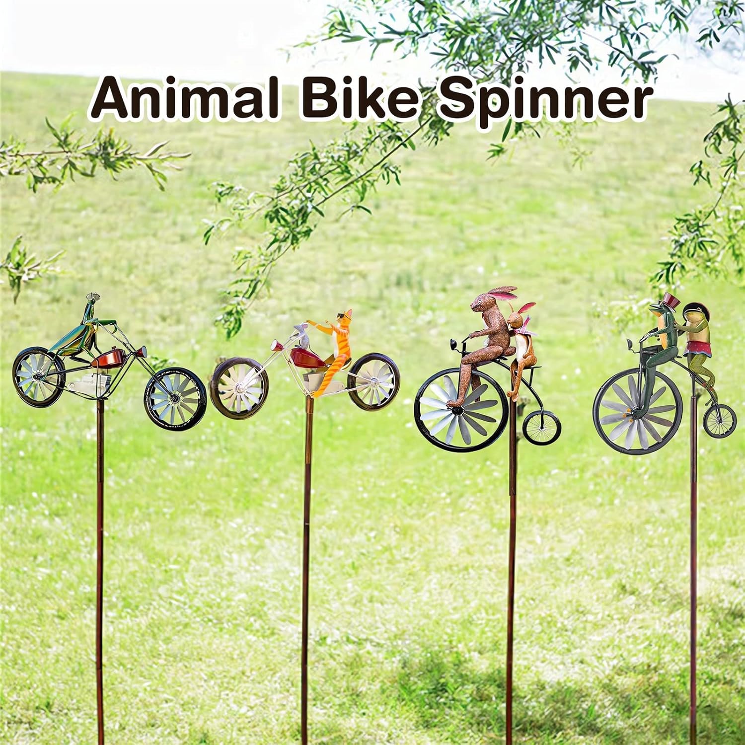 Vintage Bicycle Metal Wind Spinner- Metal Funny Frog Riding Vintage Bicycle Wind Sculptures, Cute Animal Kinetic Spinners Metal Pinwheel, Garden Sculptures For Yard And Garden Decor(A-Frog)