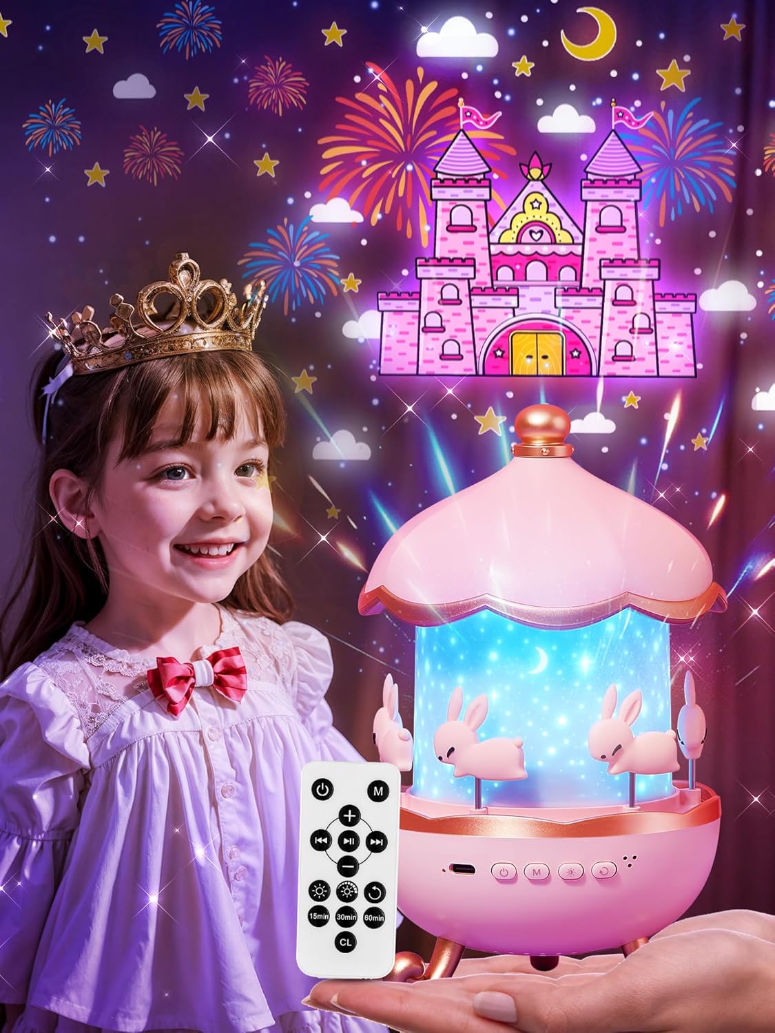 One Fire Kids Night Light Projector,Kawaii Room Decor 15 Films+10 Sound Machine Baby Night Lights For Nursery, Remote Toddler Night Light For Kids,Rechargeable Nightlight For Kids Room,Baby Girl Gifts