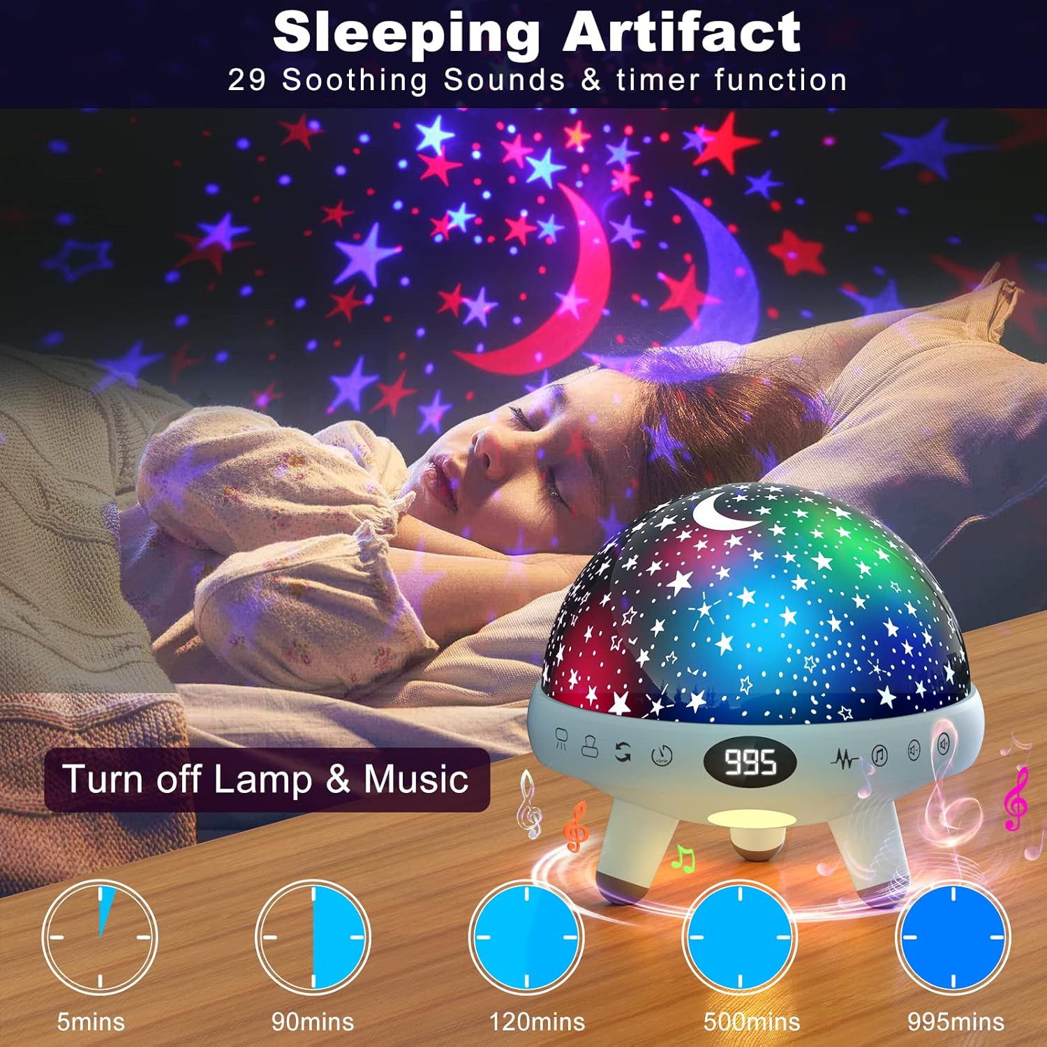 Yachance Night Light For Kids Room With Sound Machine Baby Night Light Star Projector White Noise Machine For Sleeping Soother Nursery Lamp 9 Natural Sounds 20 Lullabies With Remote Timer