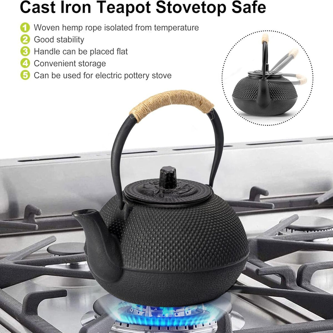 Japanese Cast Iron Teapot with Infuser - Heat Retaining (600/800/1200ml) 1005008126241468-al