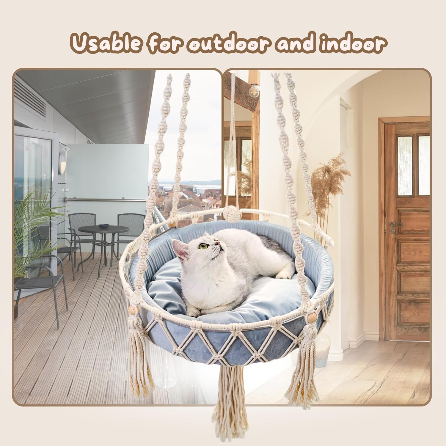 Cat Hammock, Durable Hanging Cat Bed And Cat Swing For Indoor Cats, Macrame Cat Hammock Bed, Ideal Cat Beds For Indoor Cats, Perfect For Relaxing And Lounging