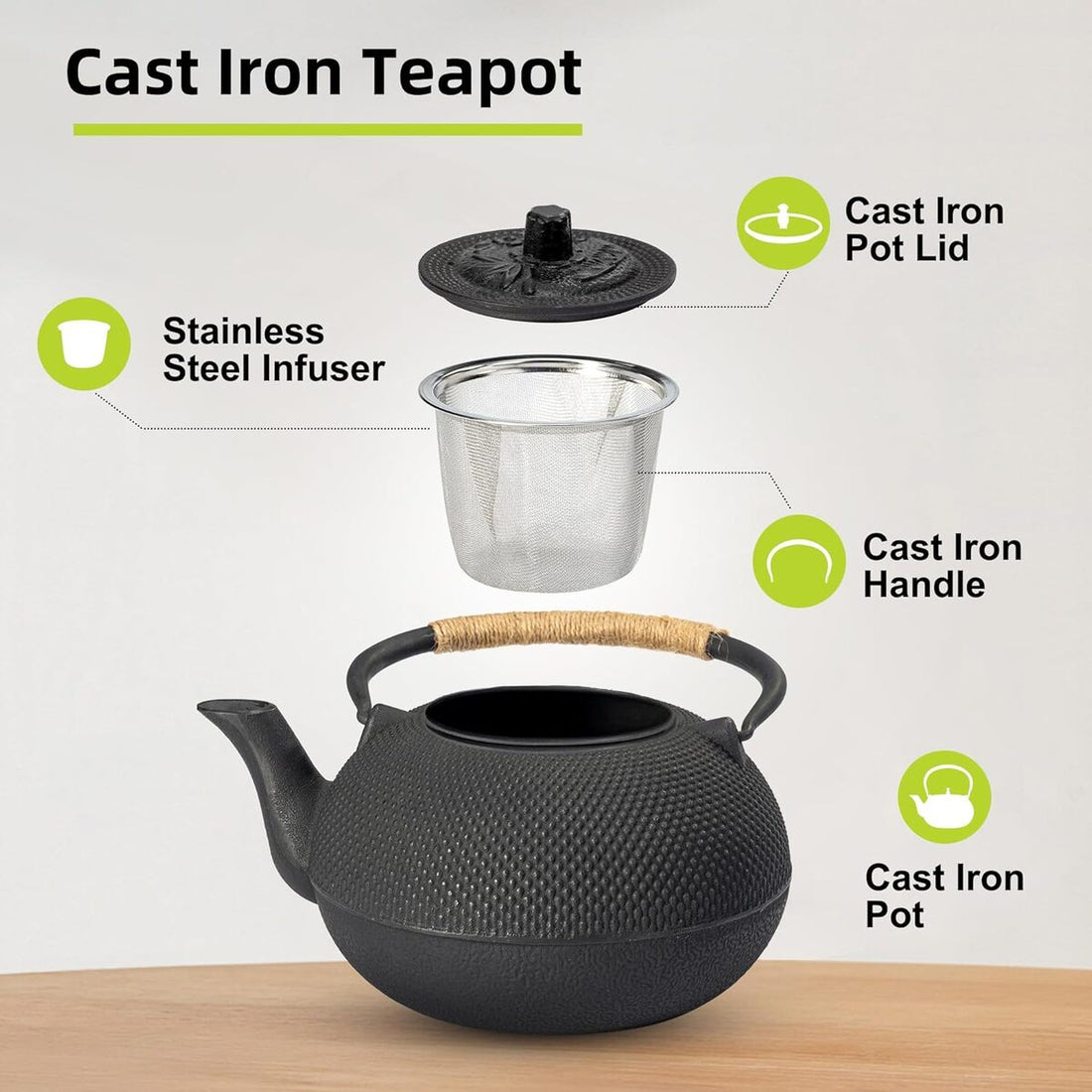 Japanese Cast Iron Teapot with Infuser - Heat Retaining (600/800/1200ml) 1005008126241468-al
