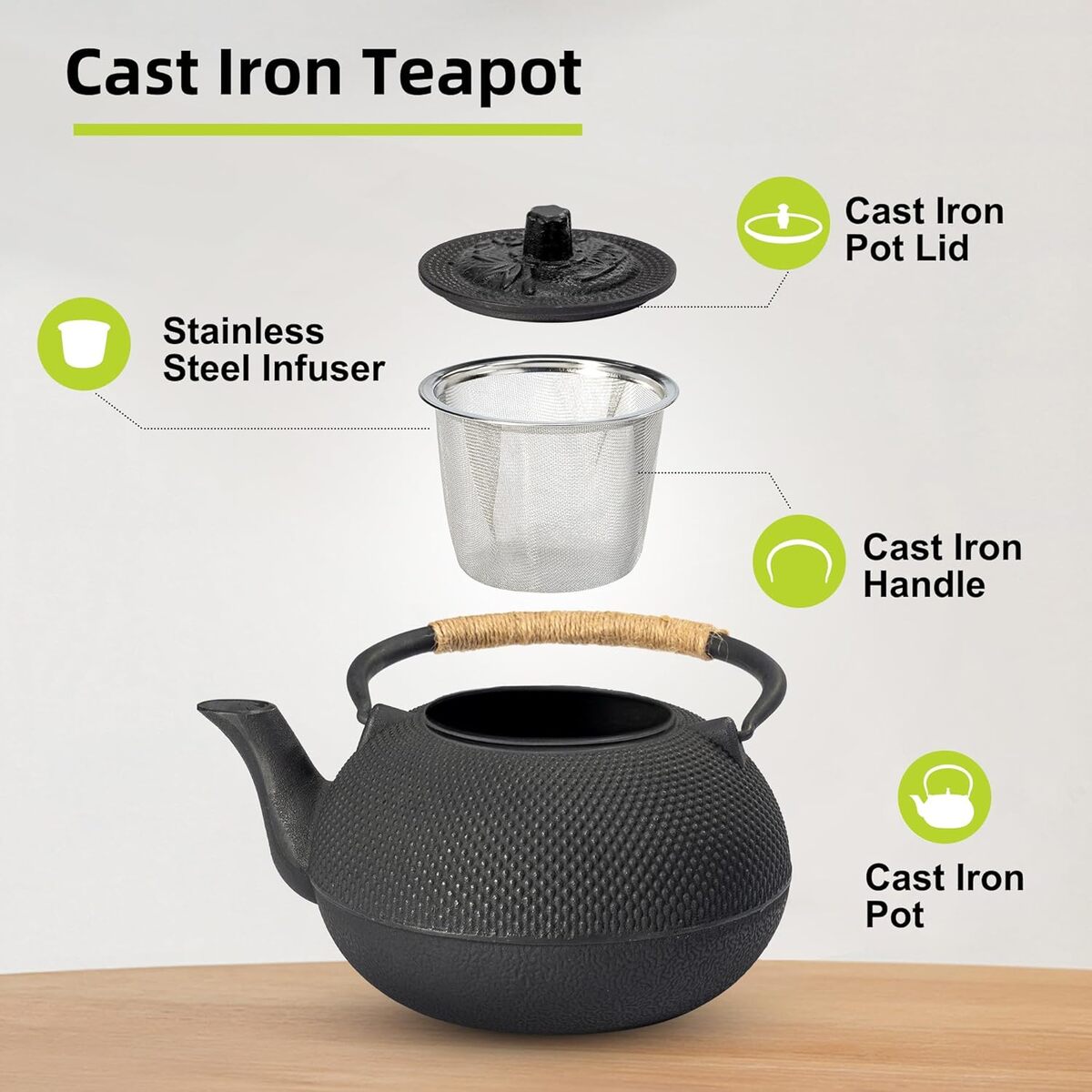 Japanese Cast Iron Teapot with Infuser - Heat Retaining (600/800/1200ml)