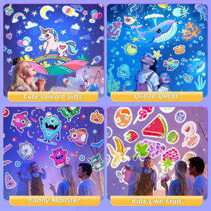 One Fire Kids Night Light Projector,Kawaii Room Decor 15 Films+10 Sound Machine Baby Night Lights For Nursery, Remote Toddler Night Light For Kids,Rechargeable Nightlight For Kids Room,Baby Girl Gifts