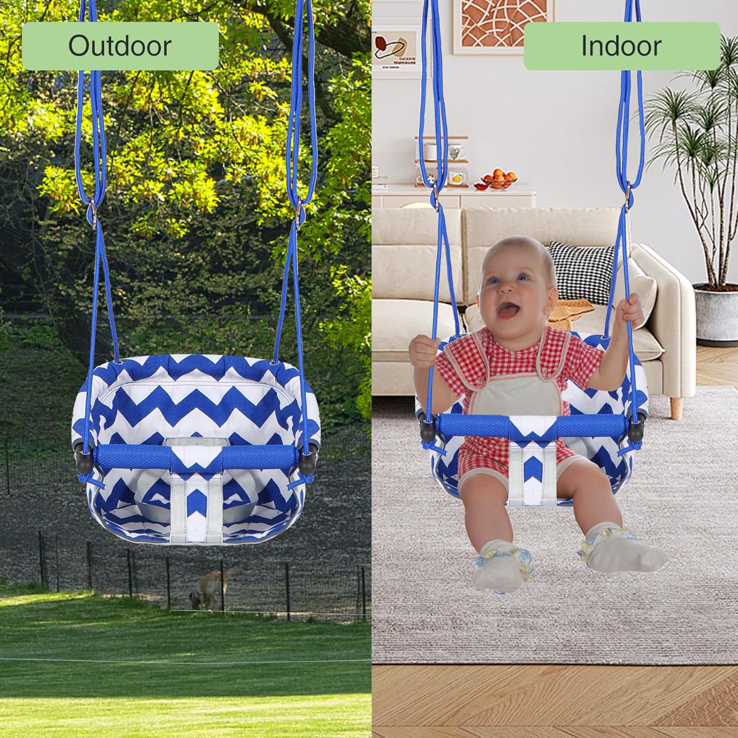 Canvas Baby Swing Seat, Metal Frame Hanging Toddler Swing Chair, Indoor Outdoor Temporary Hammock For Backyard, Tree Swing By Domaker