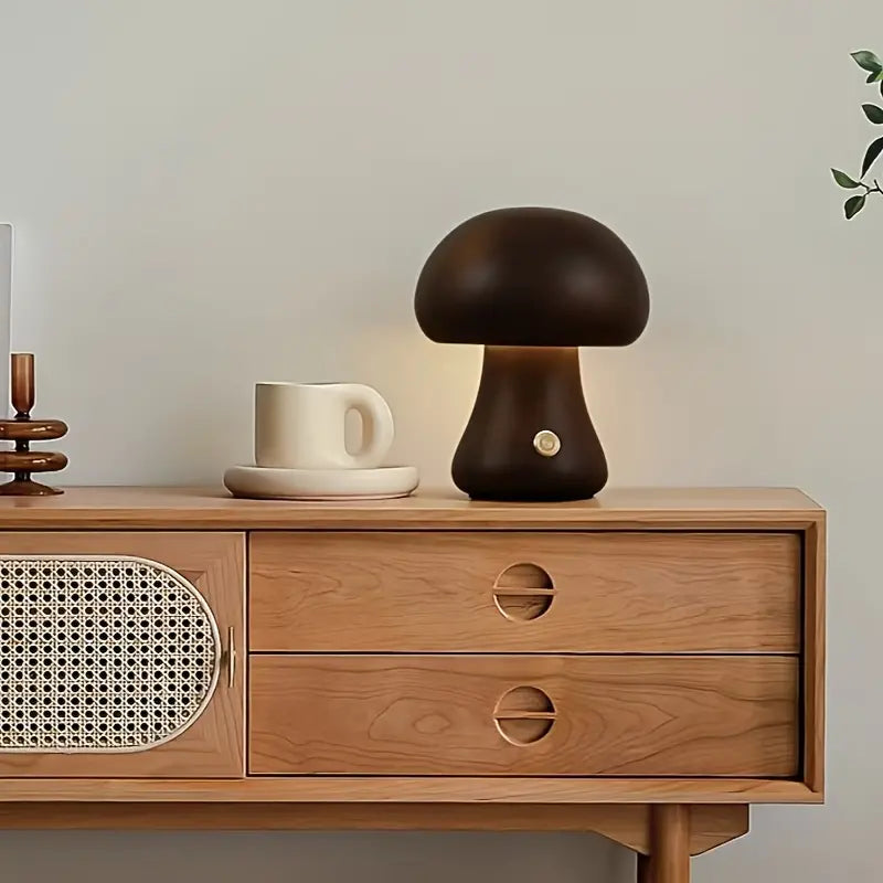 Rustic Wooden Mushroom Night Lamp