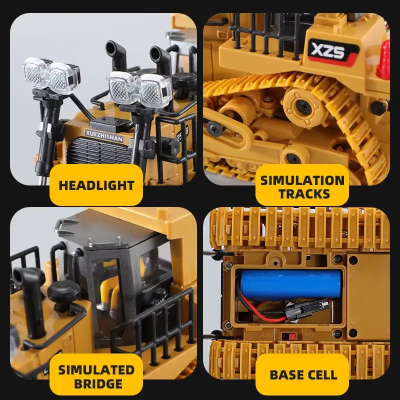 9 Channels Remote Control Bulldozer, 2.4Ghz Rc Construction Vehicle Truck Toys