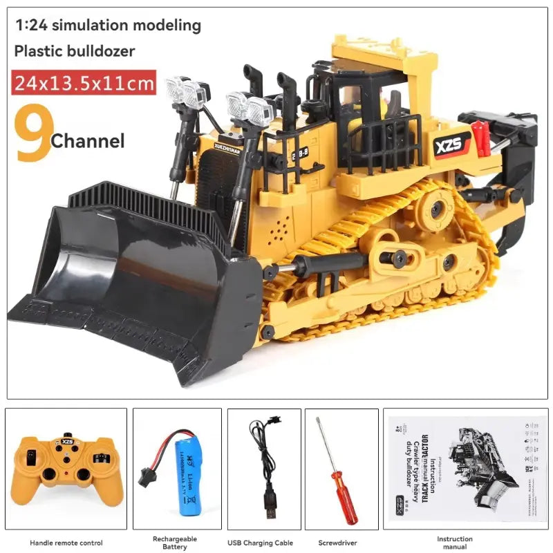 9 Channels Remote Control Bulldozer, 2.4Ghz Rc Construction Vehicle Truck Toys