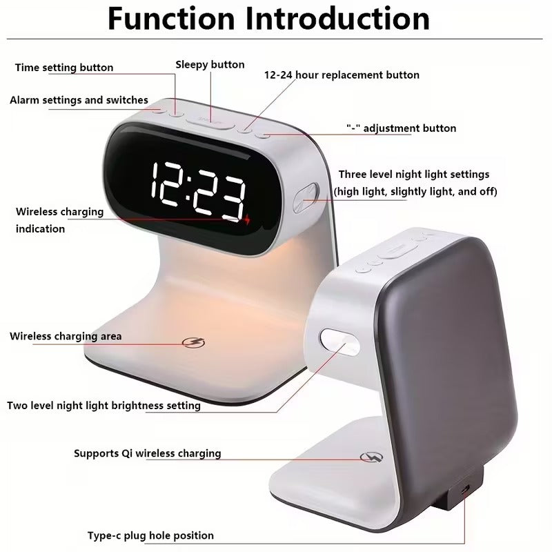 Creative 3-in-1 Bedside Lamp – Wireless Phone Charger & Smart Alarm with LCD Display for a Sleek, All-in-One Nightstand Upgrade 8361995010246-1