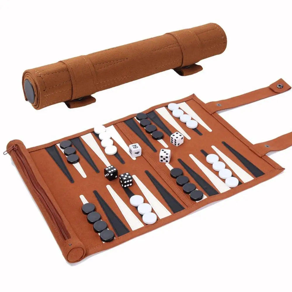Travel Backgammon Set - Roll-up Leather Backgammon Board 1867679367257-1